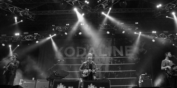 Kodaline Malahide Castle Concert Single Ticket to Dublin City picby sidestagecollective black and whie image with band playing and kodaline in background