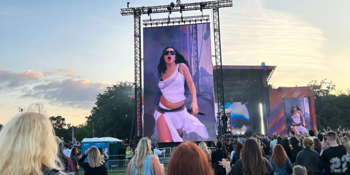 Malahide Castle Concert Express Bus woman on screen at concert in Malahide Castle