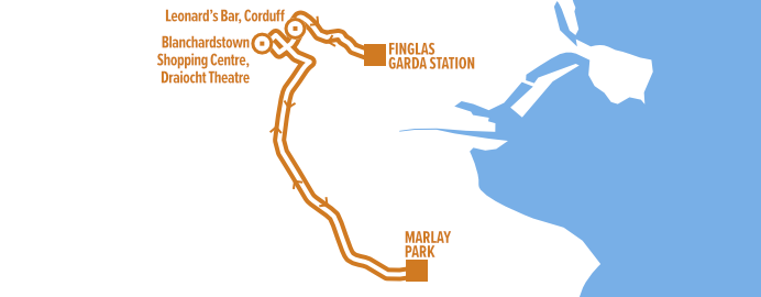 Finglas and Blanchardstown to Marlay Park map