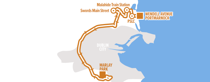 Portmarnock, Malahide and Swords to Marlay Park map